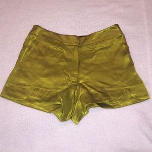 Topshop petite satin green gold shorts size 0 EUC